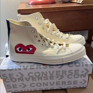 Converse Play Comme des Garçons White and Red Hightop Sneakers
